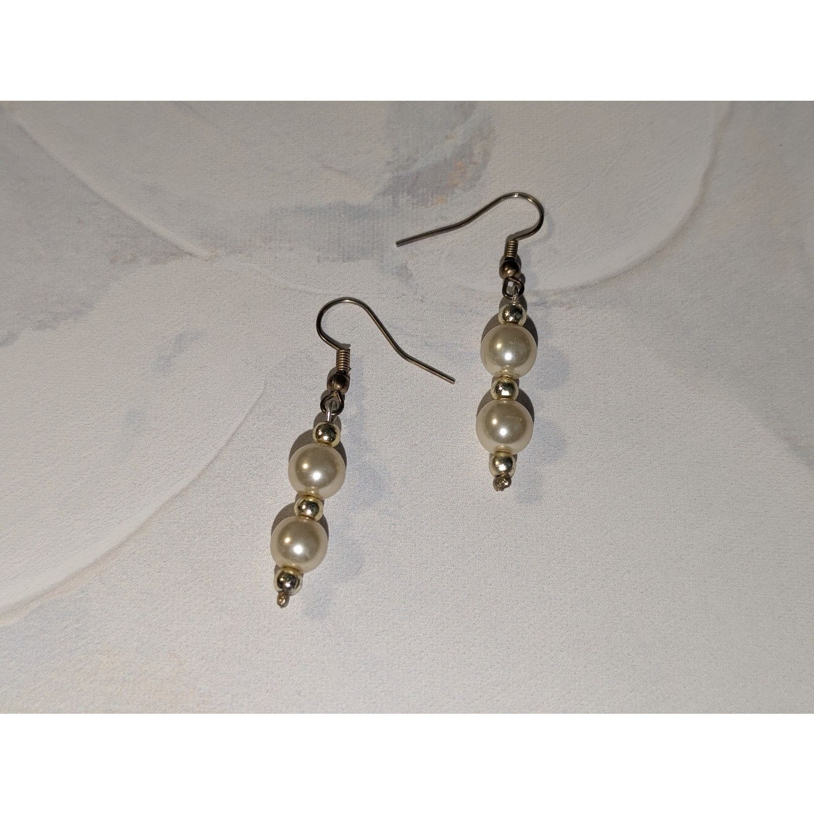 Vintage VTG 1980s Gold-tone Champagne Faux-Pearl Dangle Earrings Size ONE SIZE - 2 Thumbnail