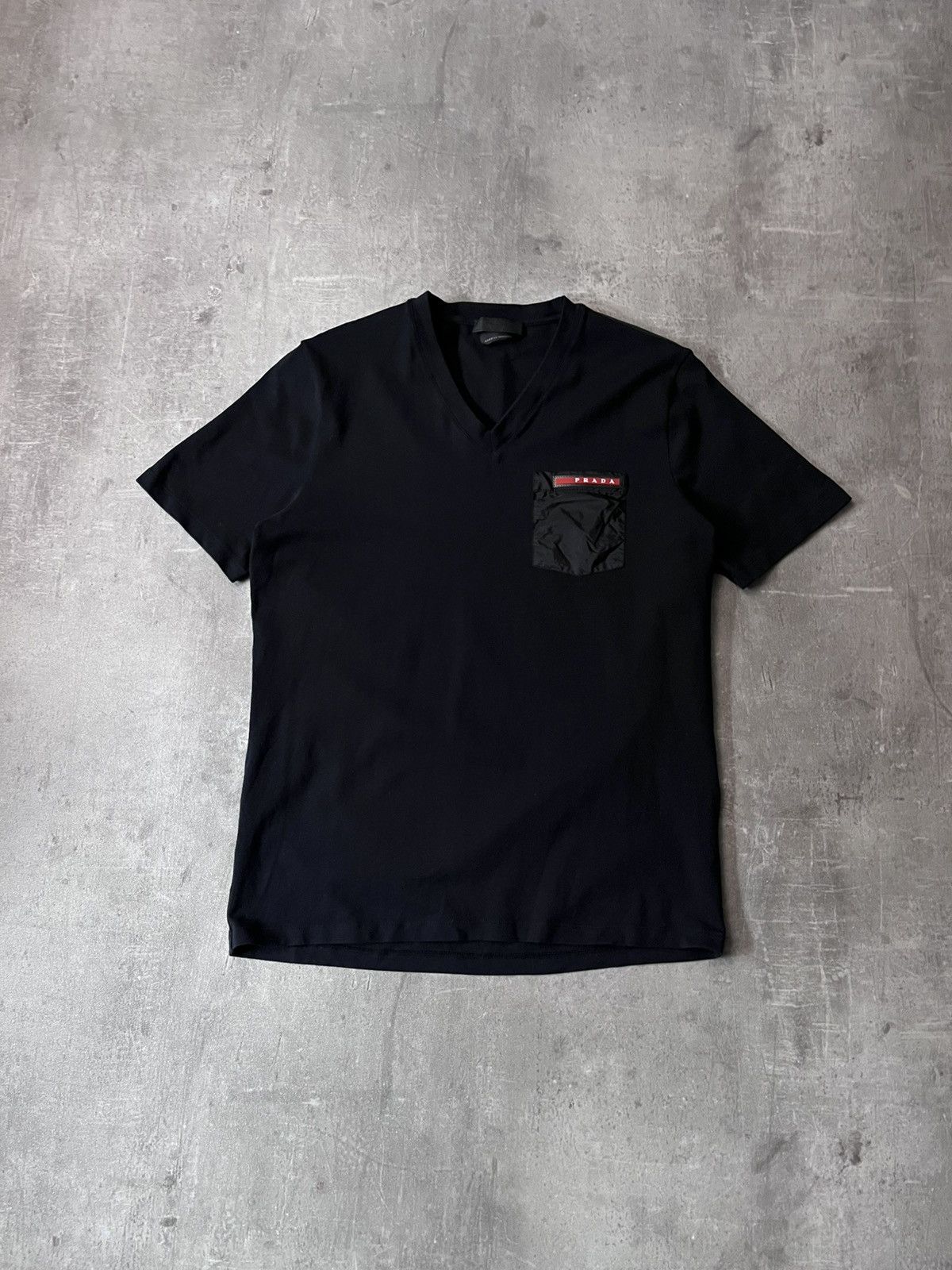 Prada Prada V-neck T-shirt nylon pocket black Size US S / EU 44-46 / 1 - 1 Thumbnail