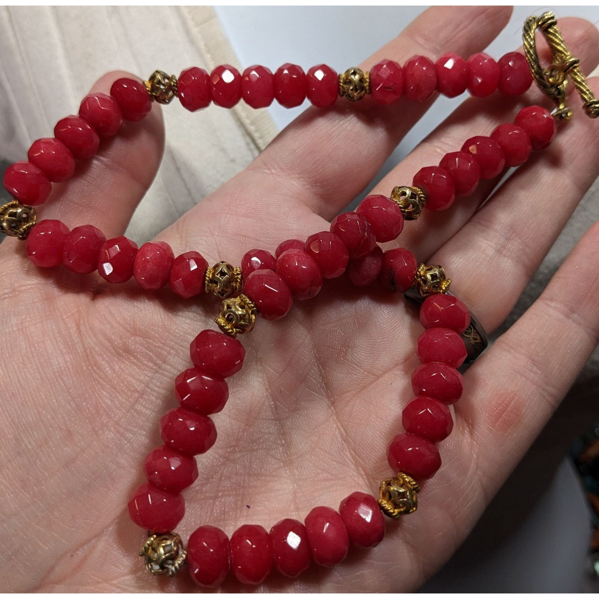 Other Vintage Handmade Faceted Thulite Beaded Necklace With Gold T Size ONE SIZE - 6 Thumbnail