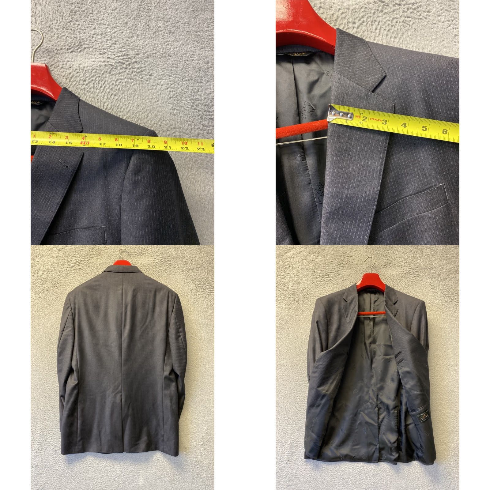 Jos. A. Bank VINTAGE Jos. A. Bank 2 Piece Wool Suit Pants Jacket Charcoal Gray Pinstripes 44L 38W Mens Rod? Size 44L - 8 Thumbnail
