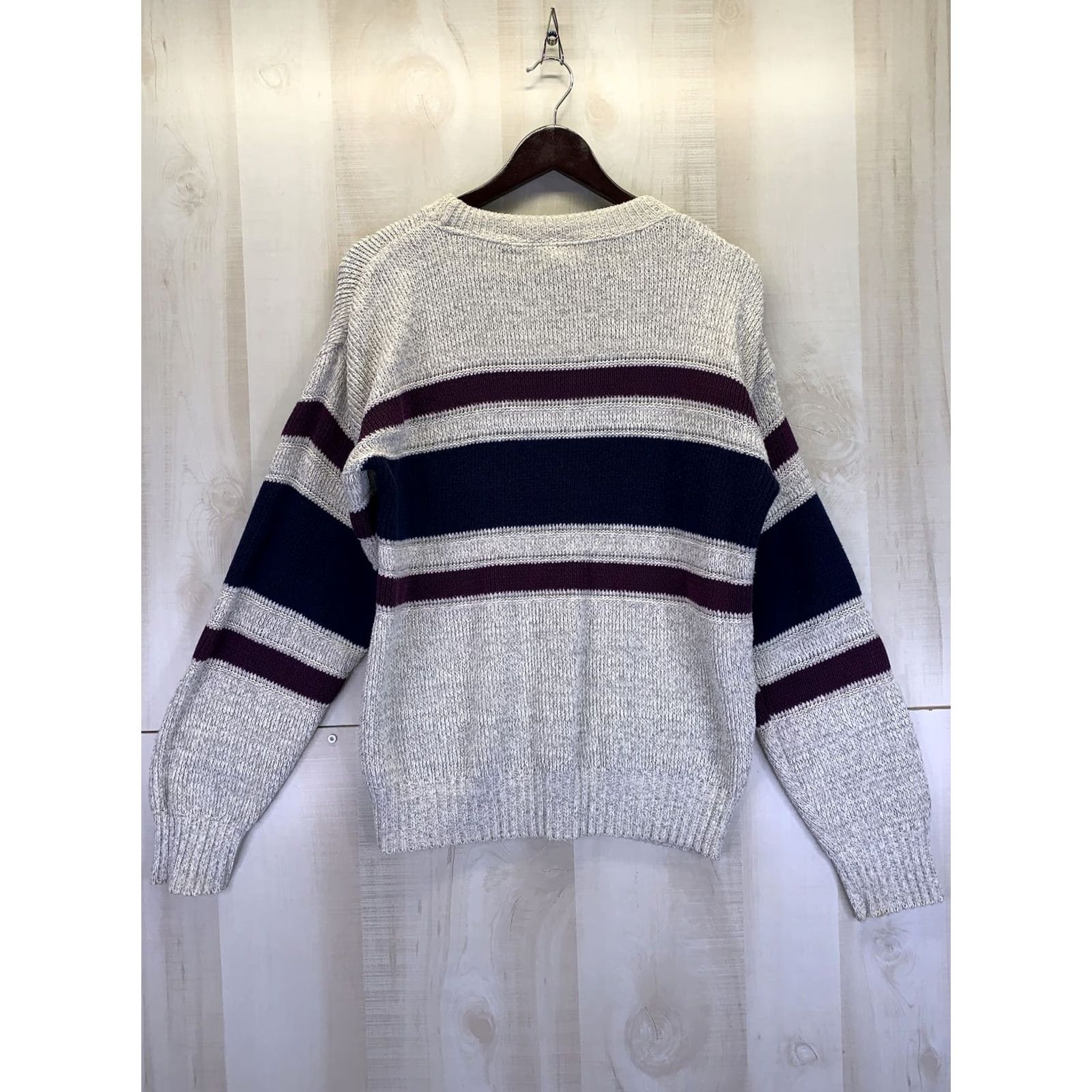 Vintage VINTAGE Ruffian Striped Knit Cotton Pullover Sweater M Mens 90s Oatmeal Navy Plum purple Hash 90s theme Size US M / EU 48-50 / 2 - 5 Thumbnail