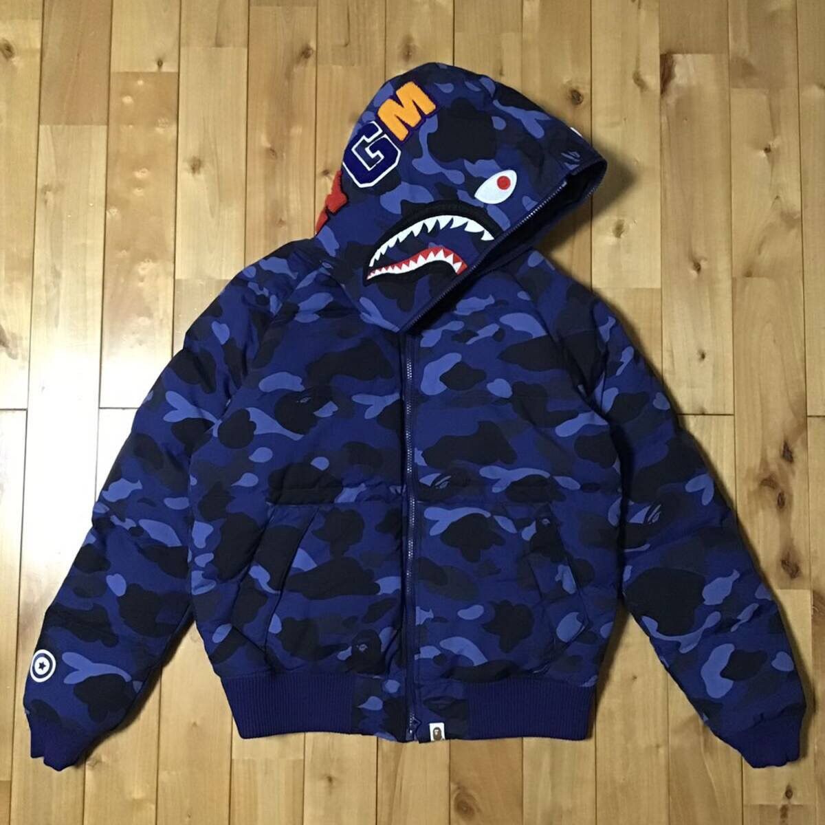 Bape BAPE Shark full zip hoodie Puffer Down Jacket Blue camo APE | Grailed