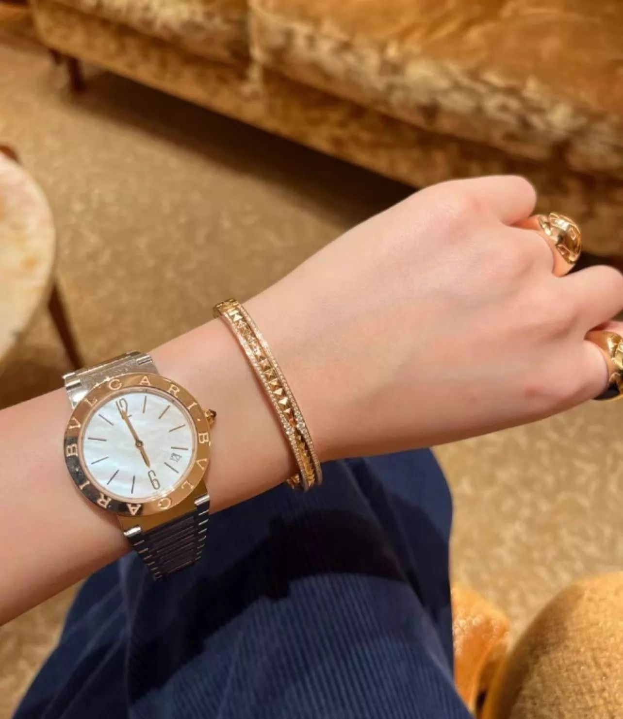Bvlgari Bvlgari ZERO.1 Rock Gold 2-Row Diamond Rivet Bracelet SM LN Size ONE SIZE - 5 Thumbnail