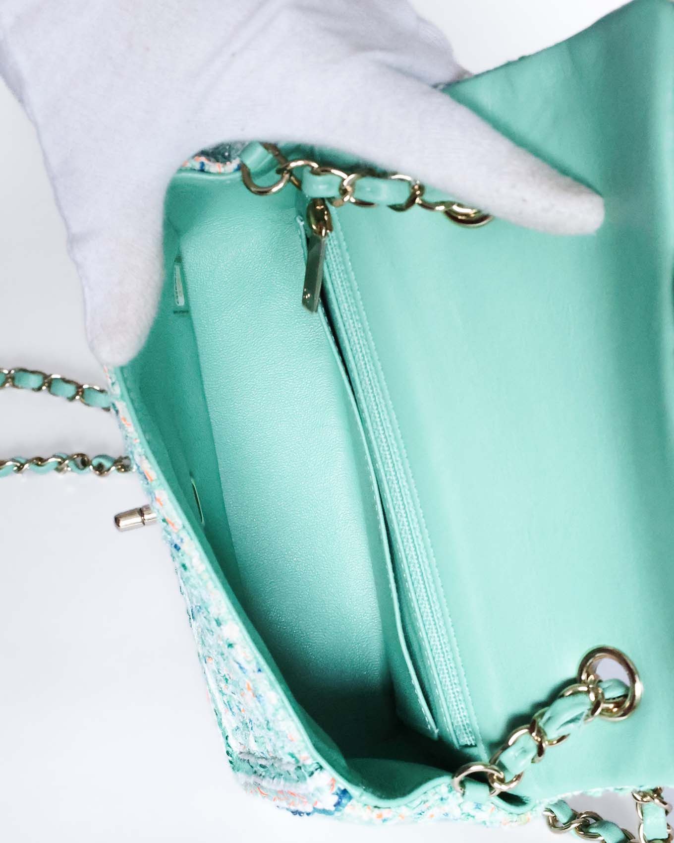 Chanel Mini Classic Flap Bag Green Multicolor Tweed 2019 Size ONE SIZE - 17 Thumbnail