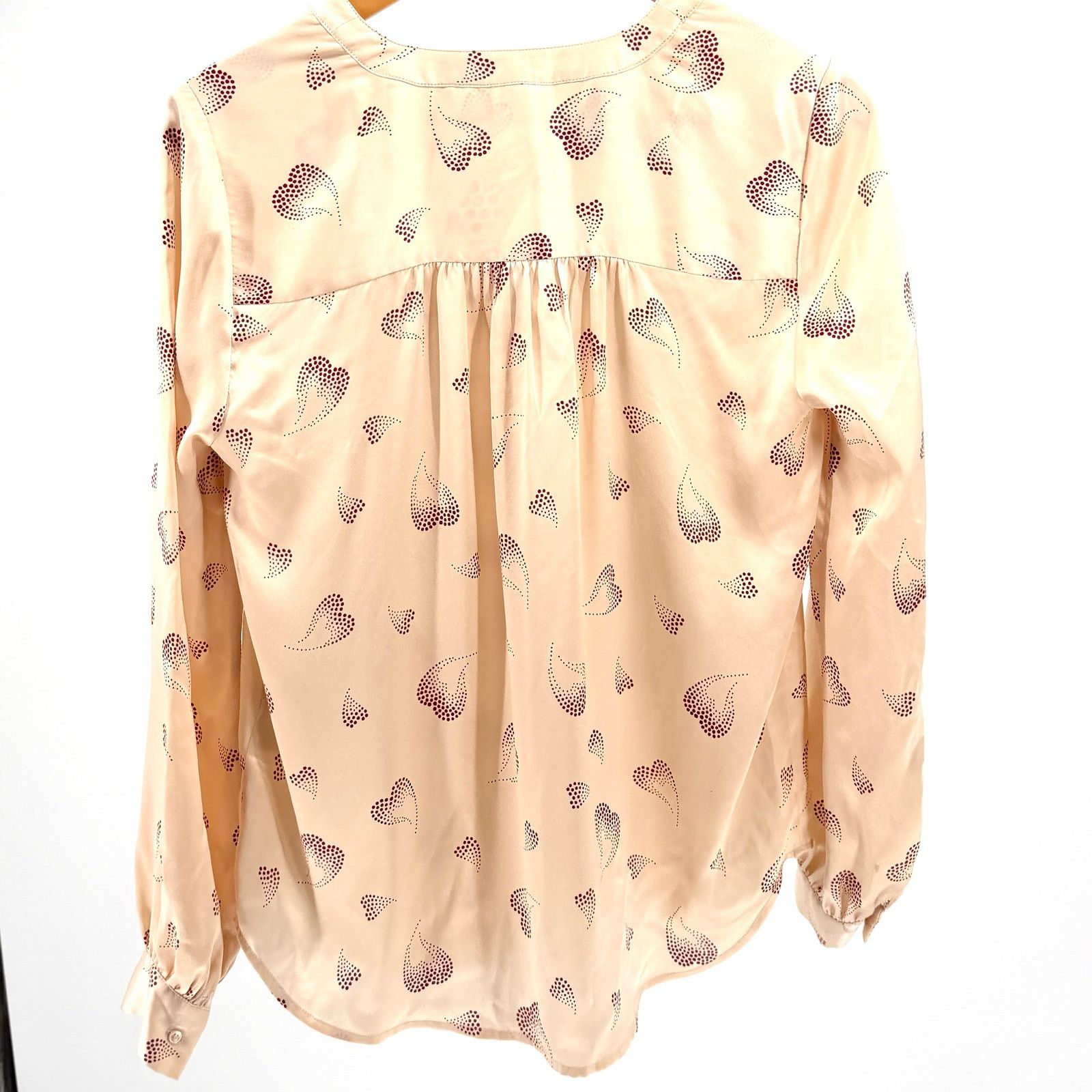 Joie Joie 100% Silk Heart Print Purine V-Neck Long Sleeve Blouse Size XS / US 0-2 / IT 36-38 - 3 Thumbnail