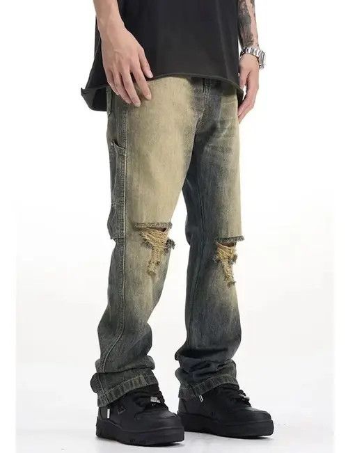 Ankle Ripped Gradient Washed Stacked Jeans y2k retro style