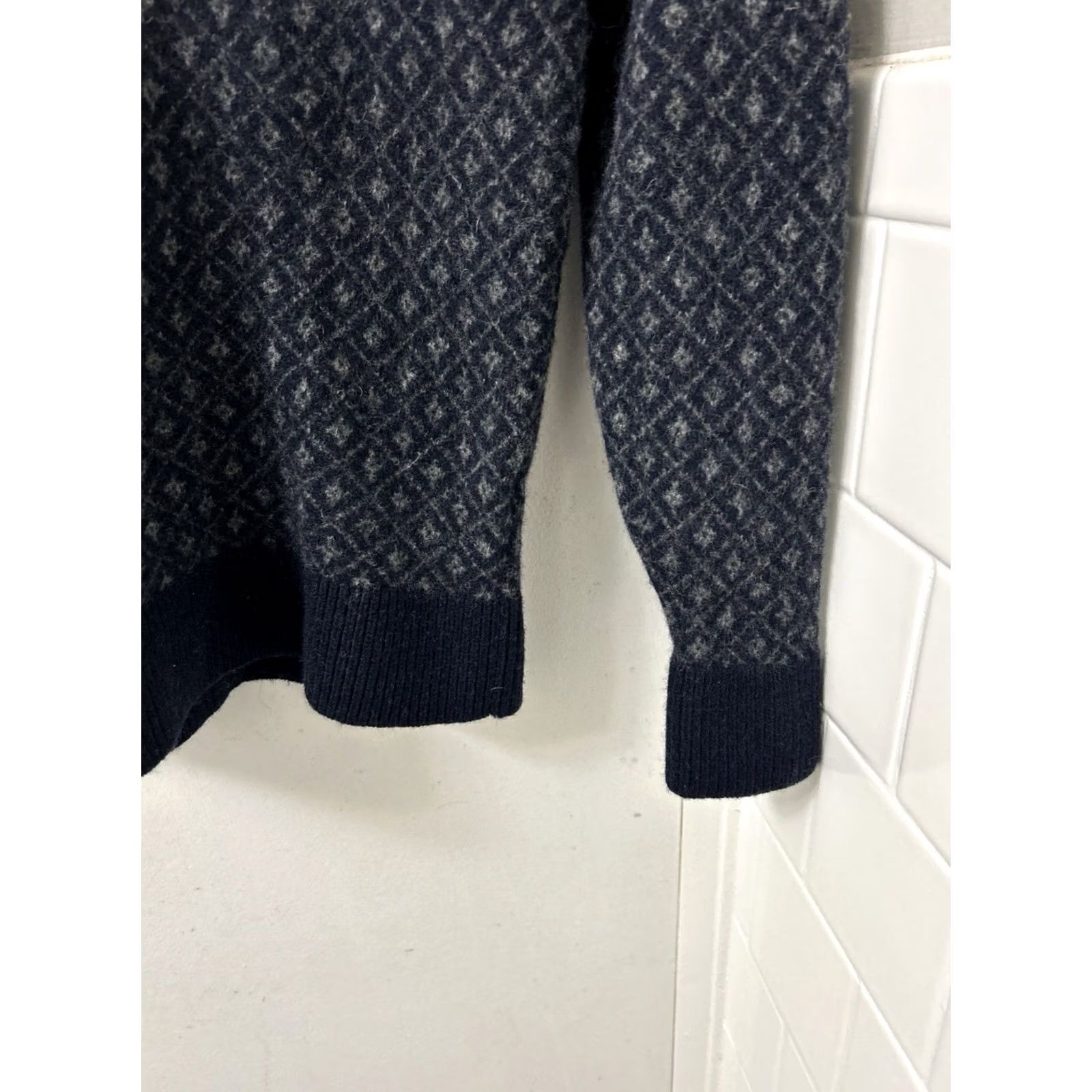 Vintage J Crew Sweater Mens L Blue Navy Gray Lambswool Diamond Knit Crewneck E1356 FA15 Size US L / EU 52-54 / 3 - 5 Thumbnail