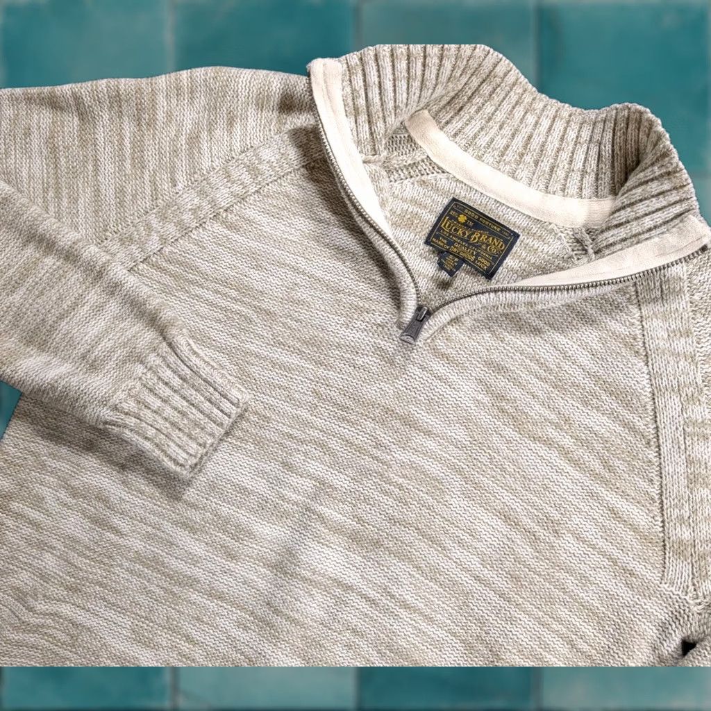 Lucky Brand Lucky Brand Men’s 1/4 Zip Heathered Beige Gray Knit Pullover Sweater Size S Size US S / EU 44-46 / 1 - 1 Thumbnail