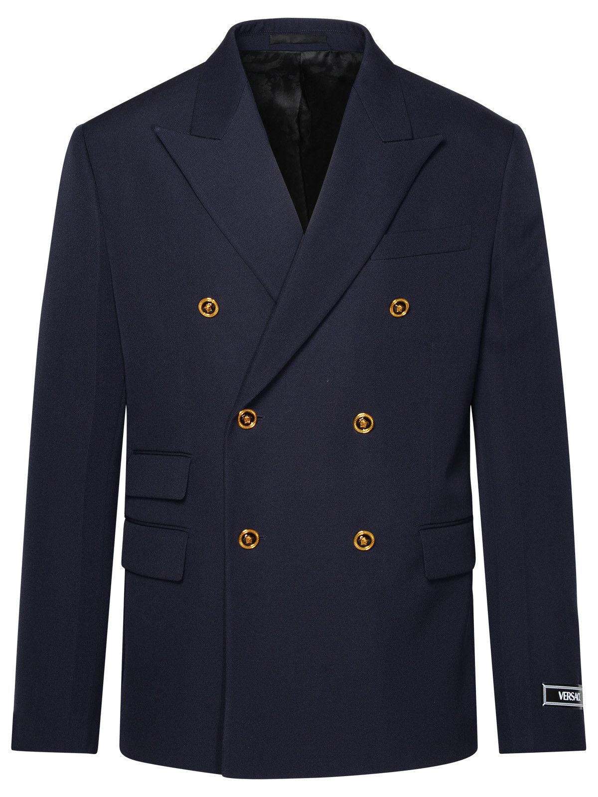 image of Versace Blue Virgin Wool Blazer in Navy, Men's (Size Large)