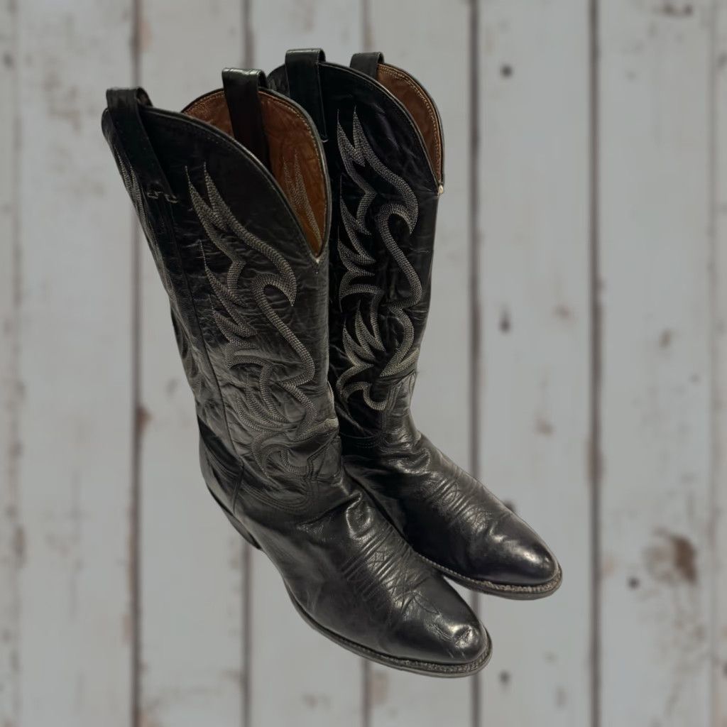 Vintage VINTAGE Nocona Boots Mens 9D EE Black Leather Western Cowboy Boots Made In USA Size US 9 / EU 42 - 1 Thumbnail