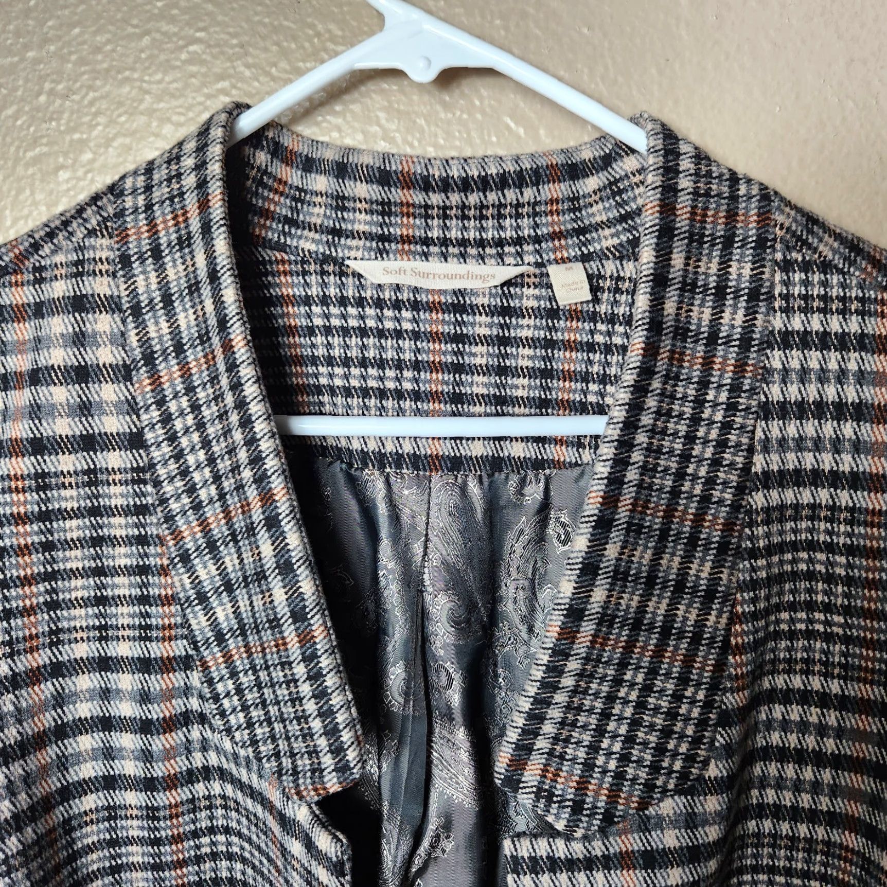 Soft Surroundings Soft Surroundings St. James Jacket Blazer Open Front Houndstooth Plaid-Size M Womens Regular Blazer Open Front Size M / US 6-8 / IT 42-44 - 3 Thumbnail