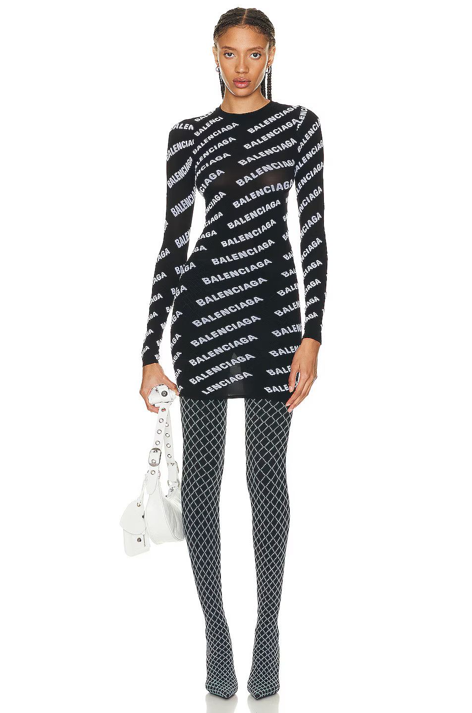 Balenciaga o1mt1gz1024 Dress Allover Logo in Black/White Size XL / US 12-14 / IT 48-50 - 2 Thumbnail