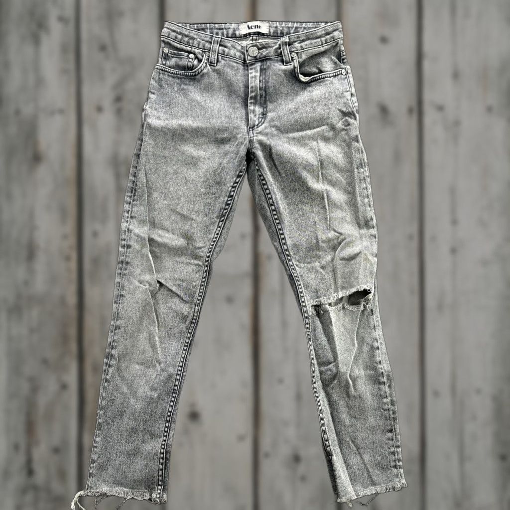 Vintage Acne Jeans Womens 27 Gray High Rise Distressed Skinny Raw Hem Rip Knee Denim Slim 100% Cotton Jeans Womens Size 27" / US 4 / IT 40 - 1 Thumbnail