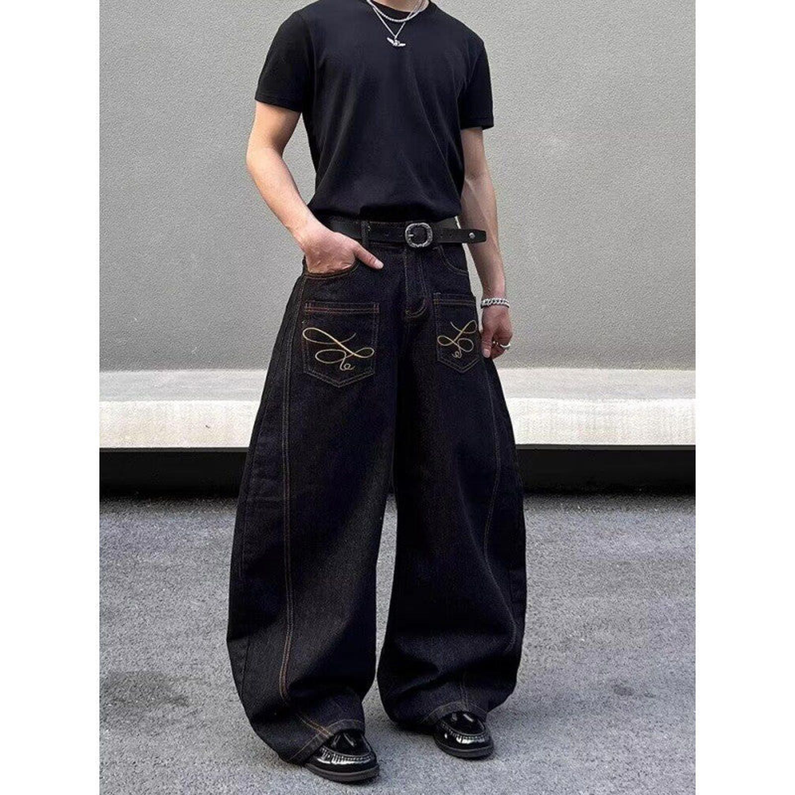 Japanese Brand Black Wide Leg Denim Jeans, Baggy Loose Fit Jeans Size US 32 / EU 48 - 2 Thumbnail