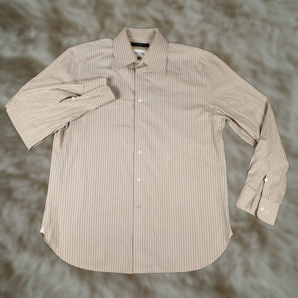 John Varvatos John Varvatos Shirt Mens 16 Beige Striped Dress Button Up Long Sleeve Size 42R - 1 Thumbnail
