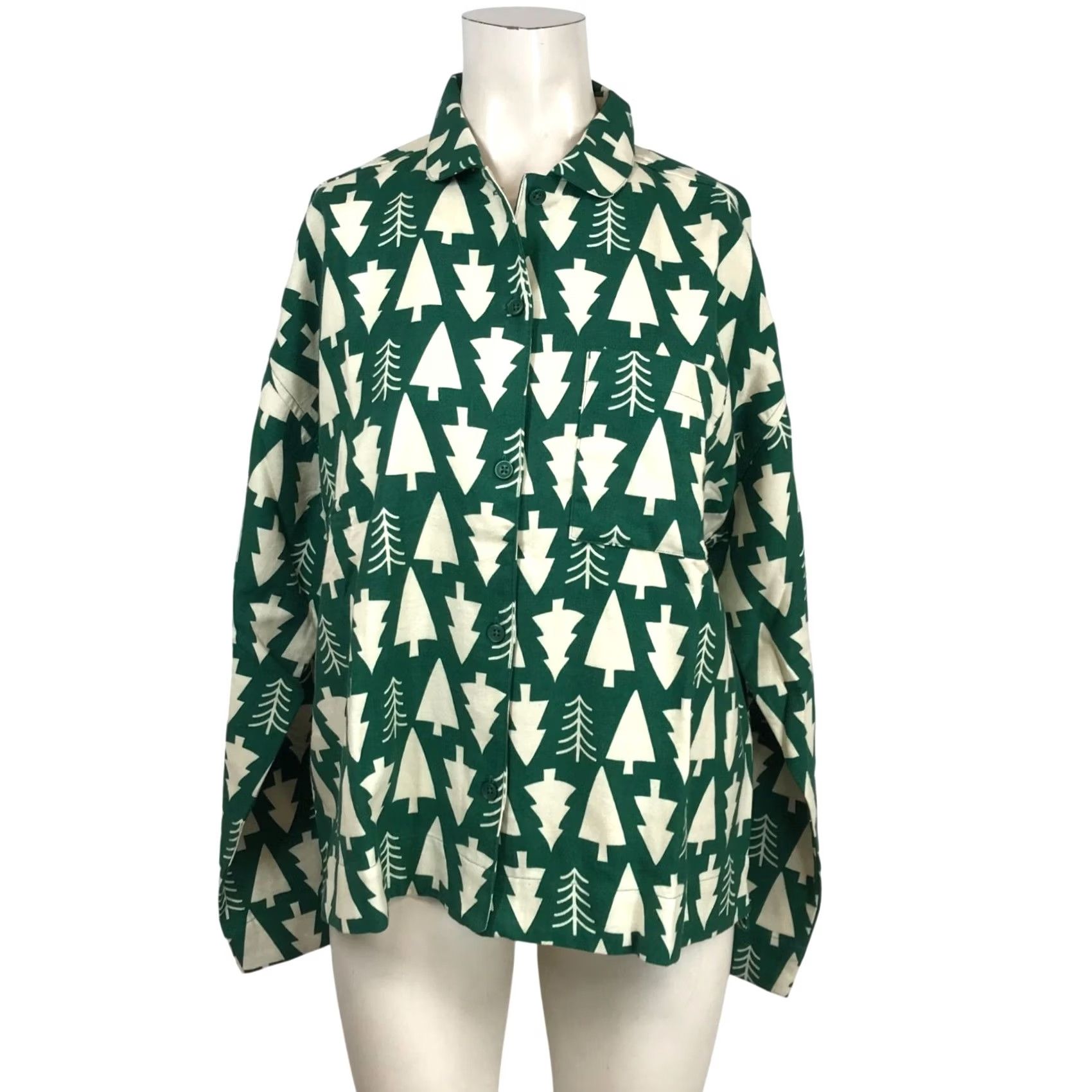 Vintage HANNA ANDERSSON WOMEN'S S GREEN LONG SLEEVE BUTTON COLLARED COTTON PAJAMA Top (Pajama Top) Size S / US 4 / IT 40 - 2 Thumbnail