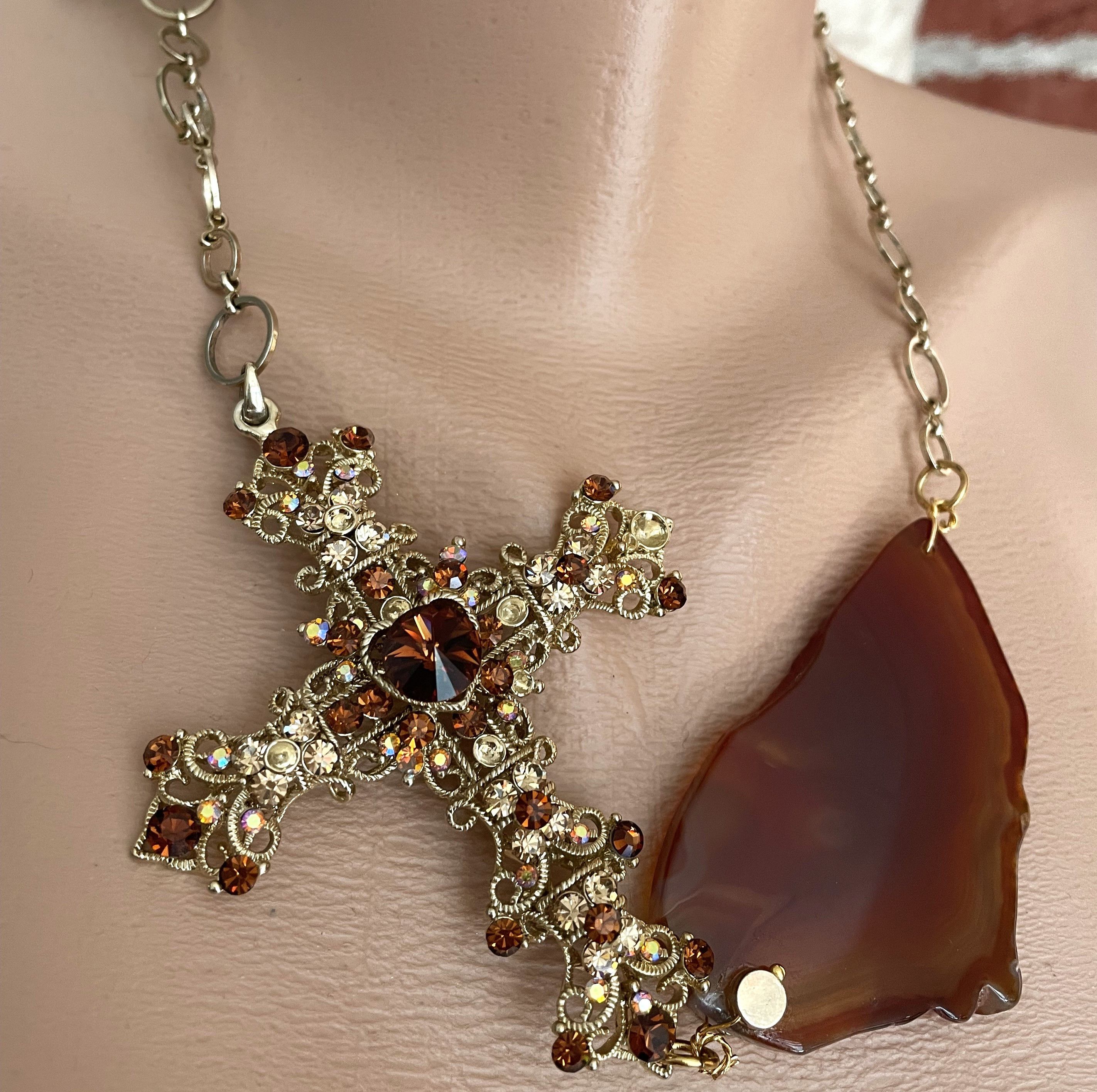 Other Gothic Vintage Cross & Agate Statement Necklace Size ONE SIZE - 6 Thumbnail