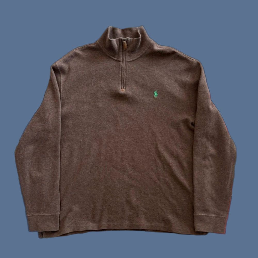 Polo Ralph Lauren VINTAGE Polo Ralph Lauren Mens Polo 1/4 Zip Pullover Sweater XL Brown Embroidered Preppy Size US XL / EU 56 / 4 - 1 Thumbnail