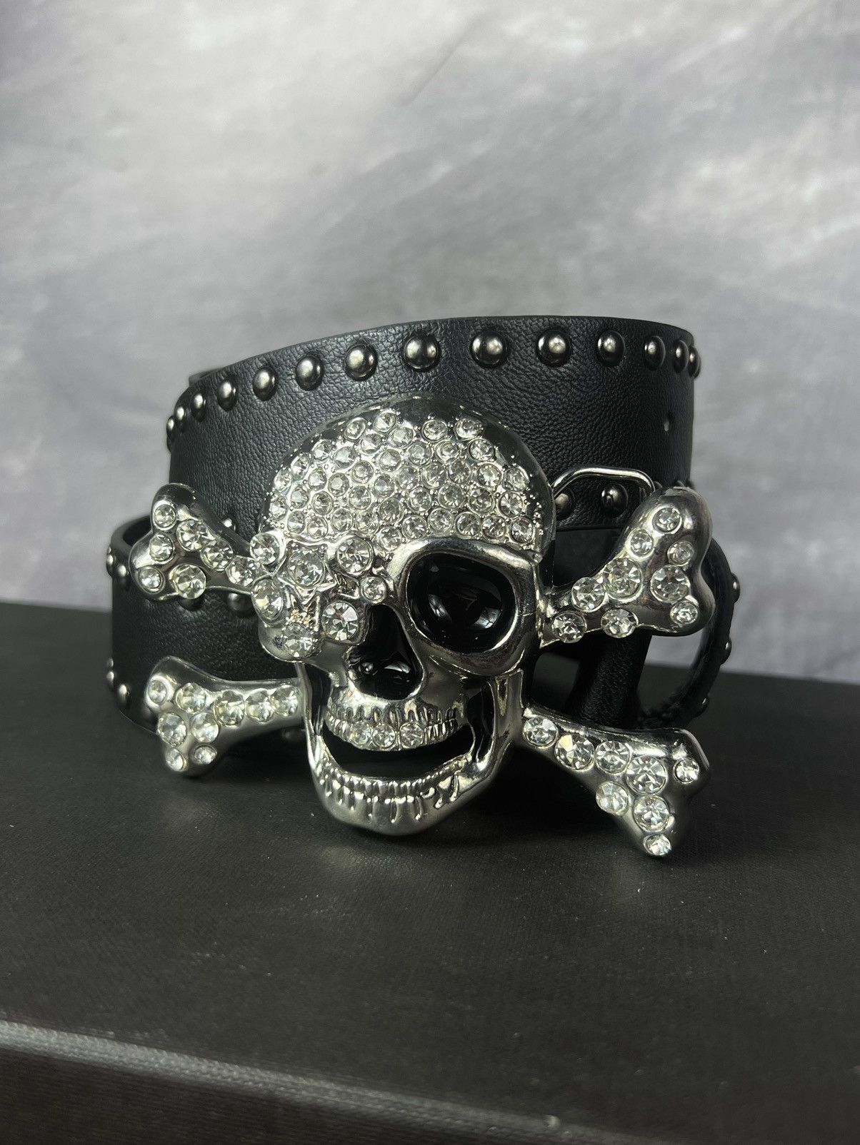 Other Big Skull Rhinestones Y2K Belt Gothic Grunge Punk Style Size 30 - 2 Thumbnail