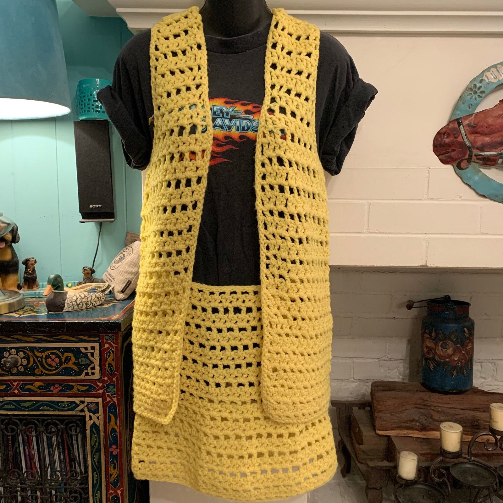 Vintage VINTAGE HANDMADE CROCHET MINISKIRT & VEST SET 60's 70's BOHO Size M / US 6-8 / IT 42-44 - 6 Thumbnail
