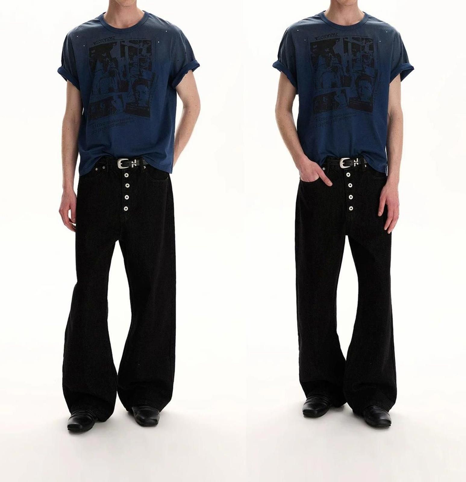 Jean Black 5-Button Wide-Leg Raw Button-Fly Denim Jeans Size US 30 / EU 46 - 6 Thumbnail