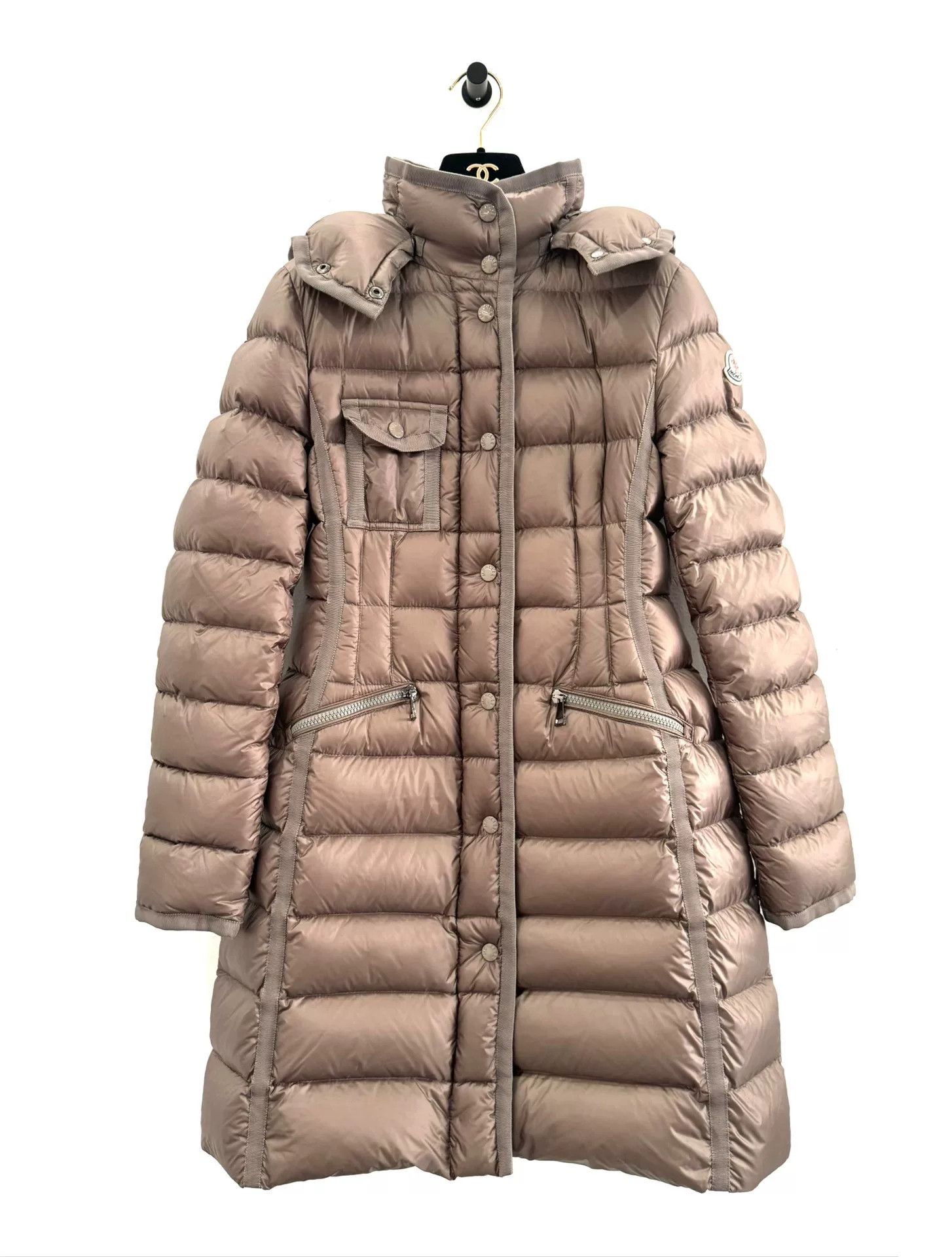 Moncler Hermine Gray Logo Women's Down Jacket