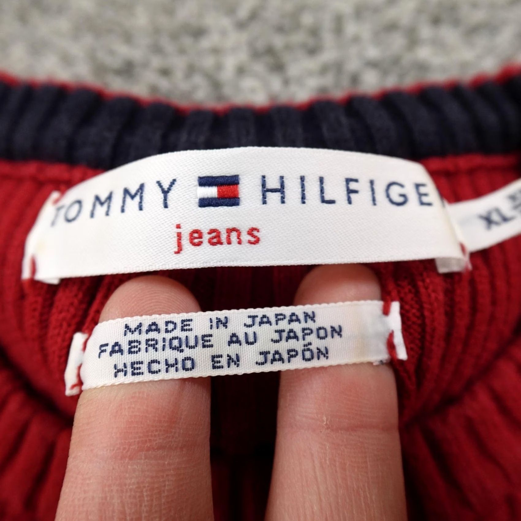 Tommy Hilfiger VINTAGE Tommy Hilfiger Sweater Womens XL Red Logo Ribbed Knit Pullover Crewneck Slim Knit Size XL / US 12-14 / IT 48-50 - 6 Thumbnail