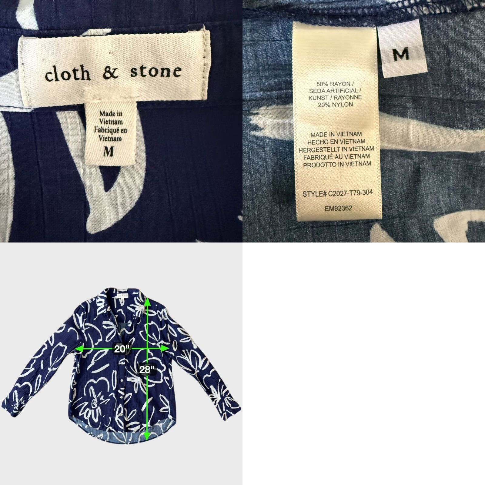 Anthropologie Cloth & Stone Anthropologie Floral Button-Up Shirt Blouse Blue Women's Medium Size M / US 6-8 / IT 42-44 - 8 Thumbnail