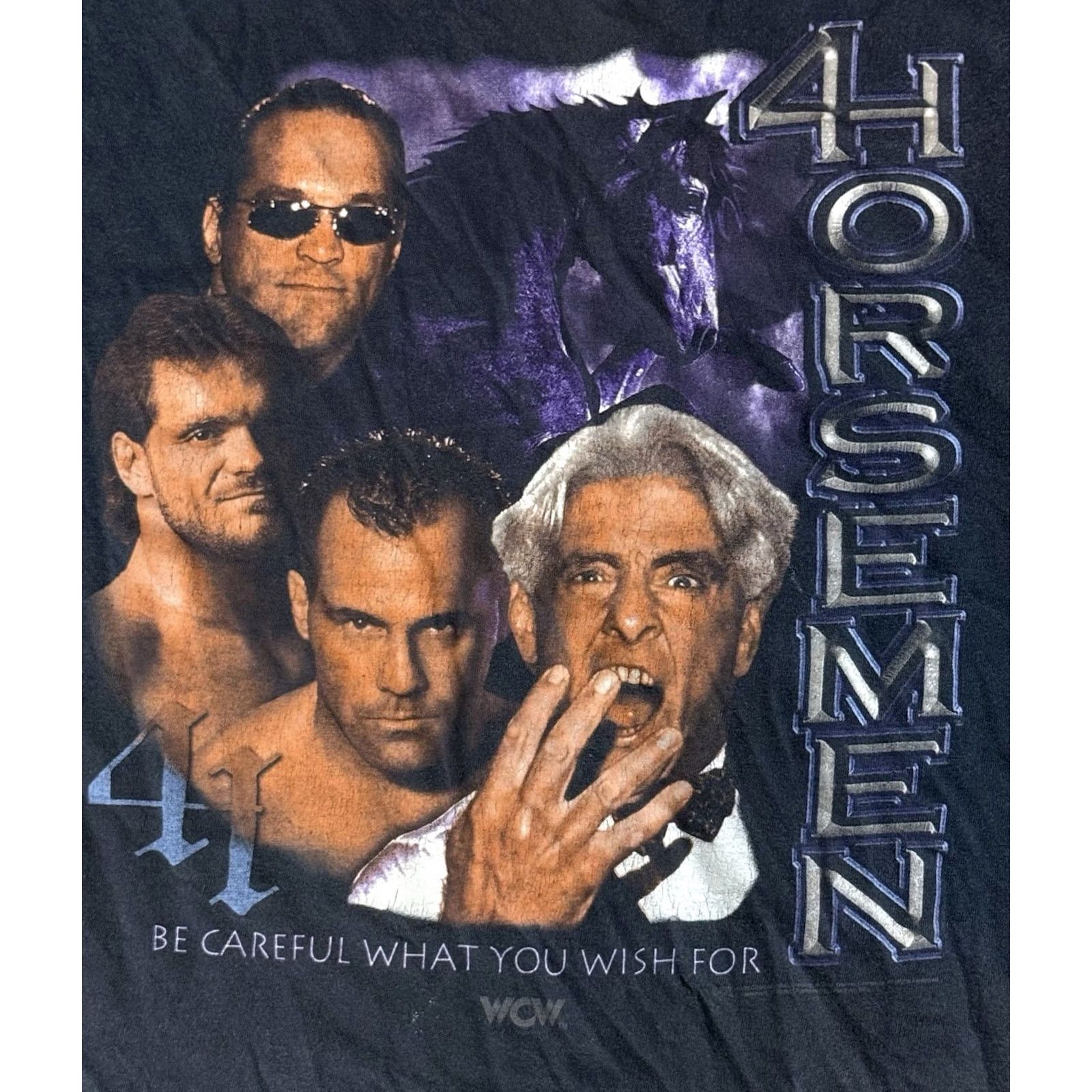 Vintage VINTAGE WWE WCW 4 HORSEMEN Shirt L Men Black 90s Wrestling Ric Flair Benoit Undertaker Logotel T-Shirt Crew Neck Short Sleeve Cotton Graphic Print Size US L / EU 52-54 / 3 - 3 Thumbnail