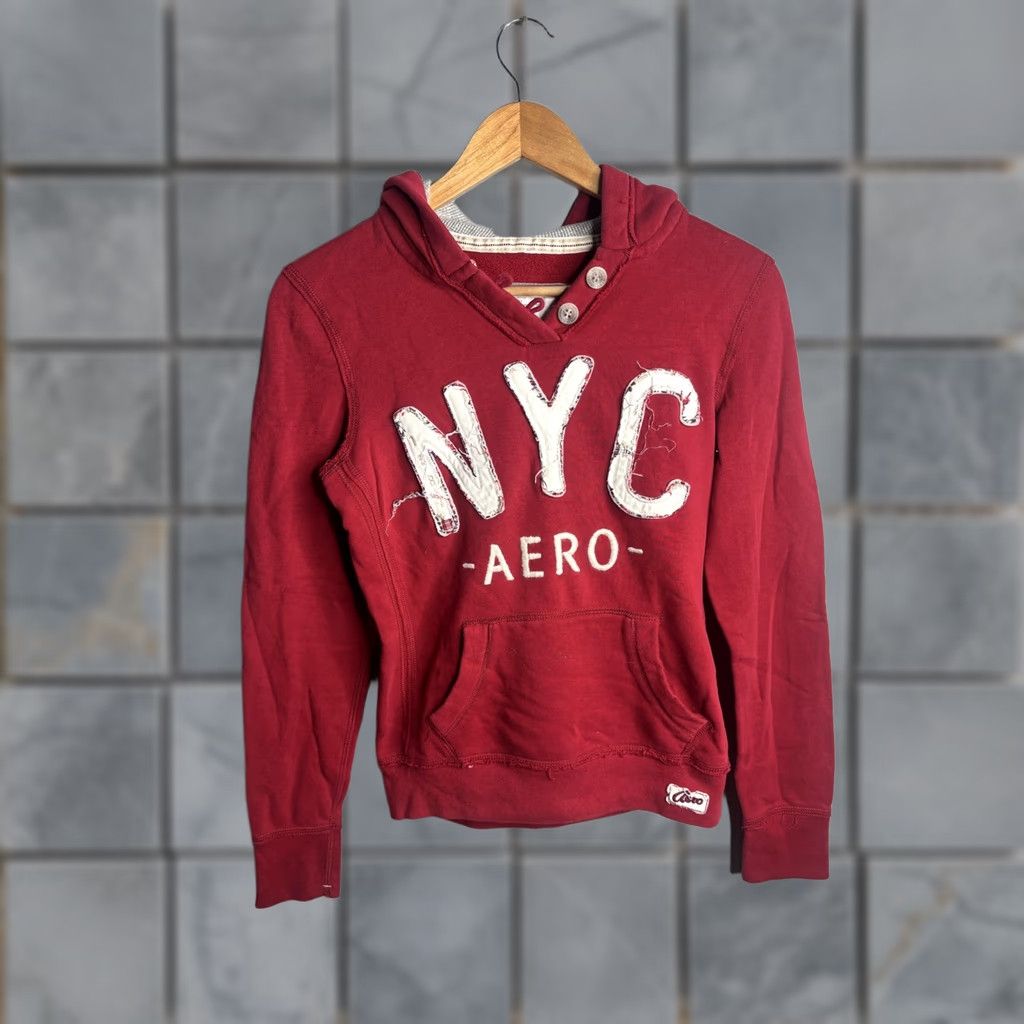 Aeropostale VINTAGE Aeropostale Hoodie Girls S Red NYC Aero Fleece Pullover Sweatshirt Logo Y2K Size S / US 4 / IT 40 - 1 Thumbnail