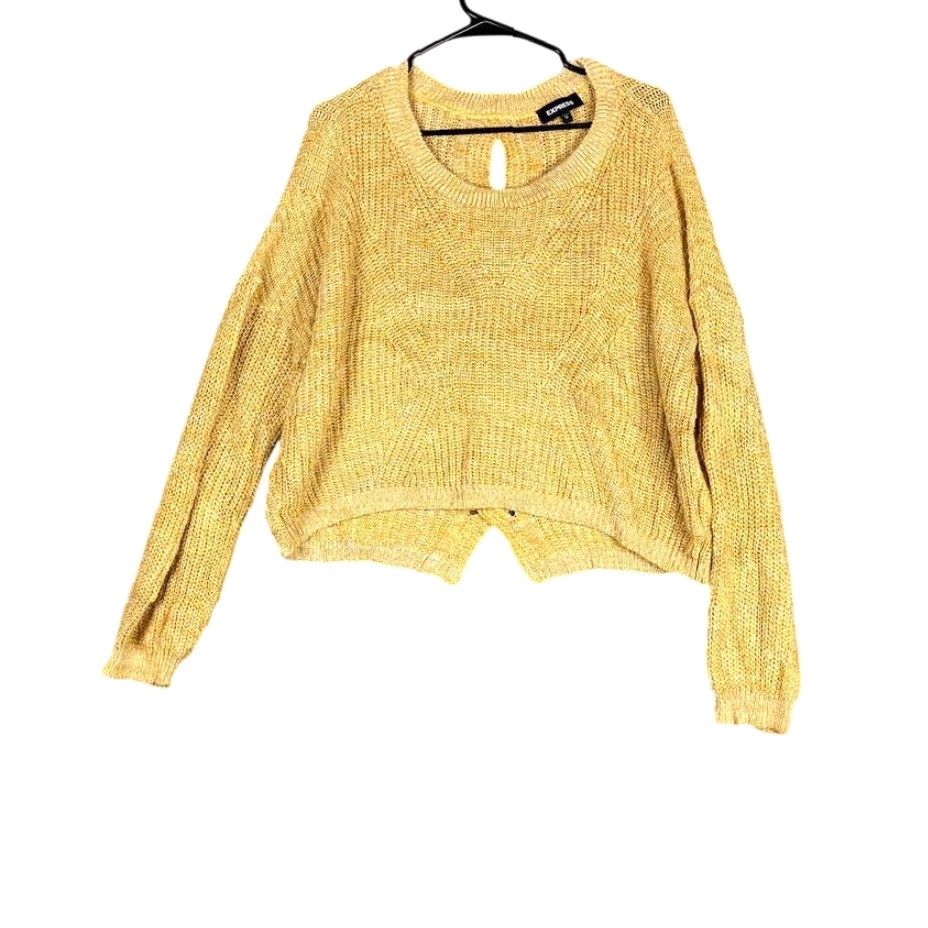 Express Express Womens Sweater Crew Neck Open Back Medium Yellow White Knit Pull Over Casual Workwear Women M - 2? Size M / US 6-8 / IT 42-44 - 2 Thumbnail