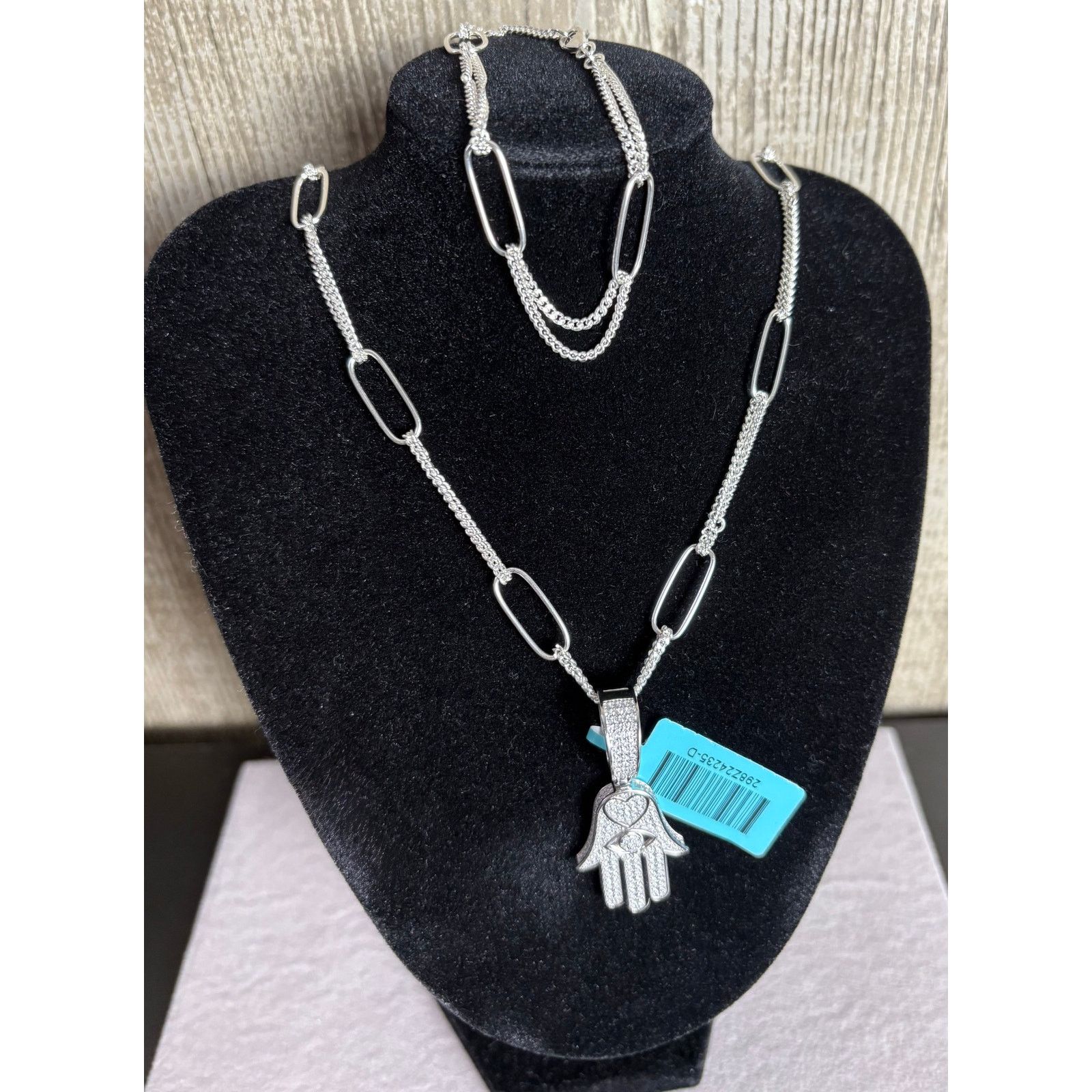 1.83c Moissanite Hamsa PaperClip Chain&Bracelet -925 Silver
