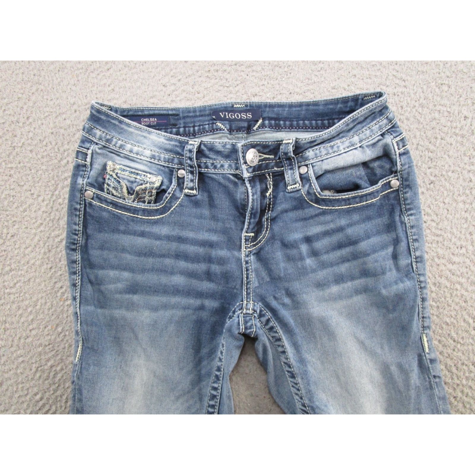 Vintage Vtg Vigoss Chelsea Bootcut Blue Stretch Denim Jeans Womens 28x29 Read Size 28" / US 6 / IT 42 - 3 Thumbnail