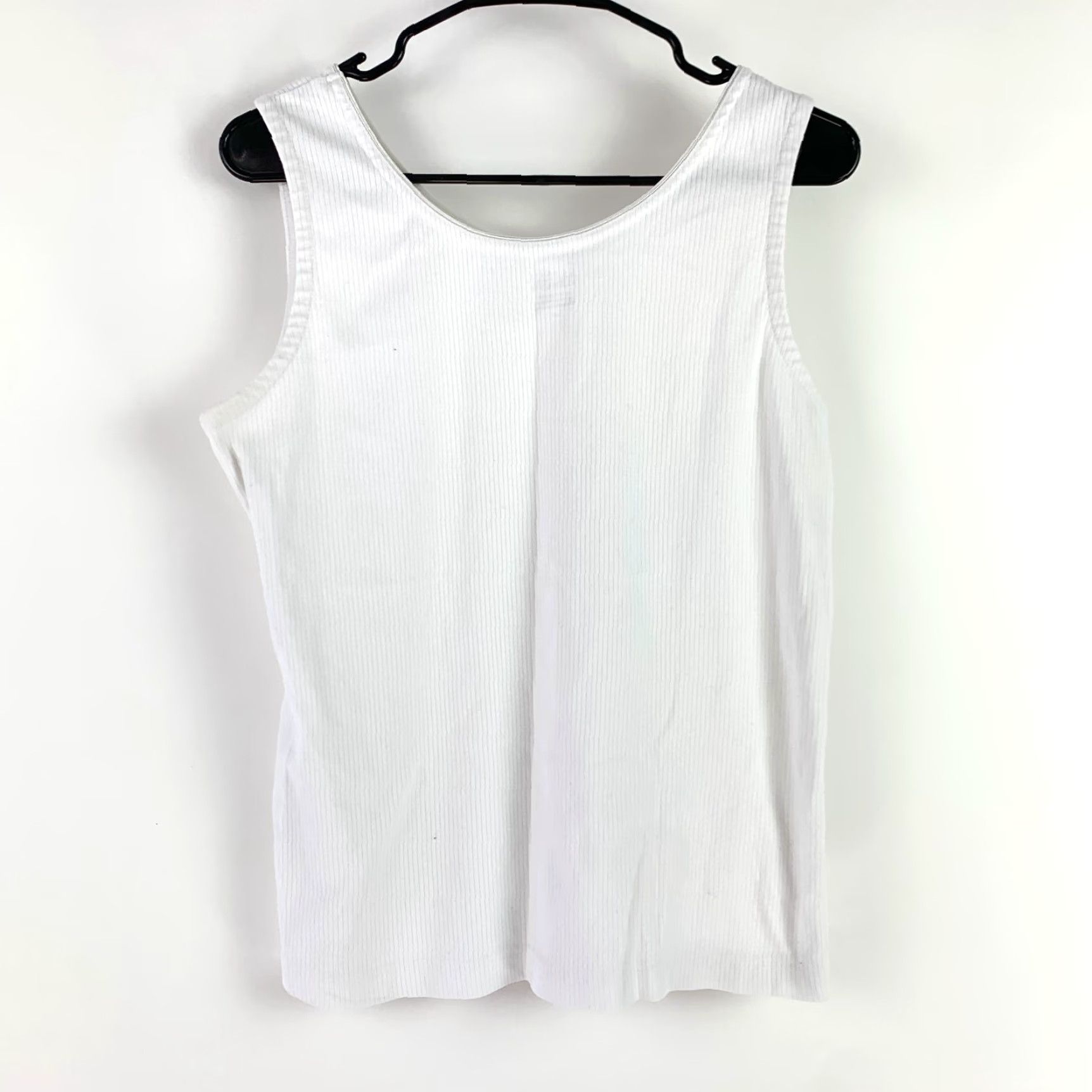 Vintage Classic Elements Solid White Ribbed Tank Top Basic Shirt Womens Large Size L / US 10 / IT 46 - 5 Thumbnail