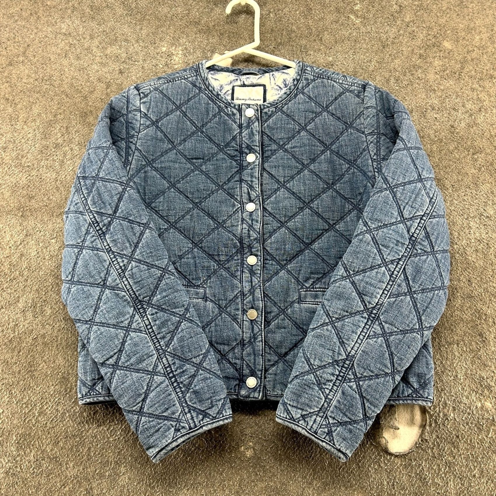 Tommy Bahama Tommy Bahama Jacket Womens S Blue Denim Crop Quilted Boxy Cotton Denim Coat Pea 90s Biker Lined Pockets Casual Womens Size S / US 4 / IT 40 - 2 Thumbnail
