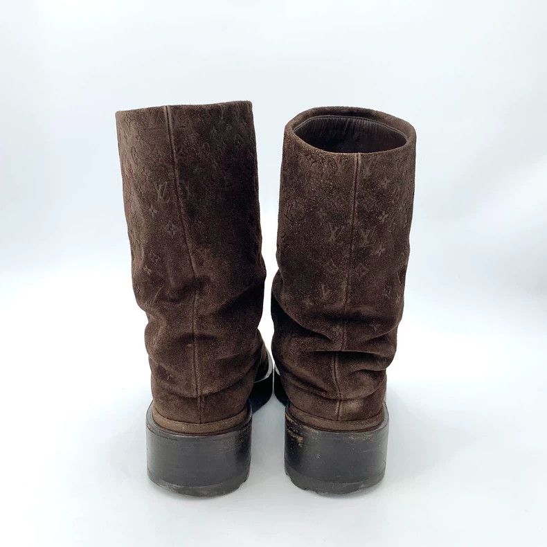 Louis Vuitton Louis Vuitton Dark brown logo print block mid-heel boots Size US 5.5 / EU 38 - 4 Thumbnail