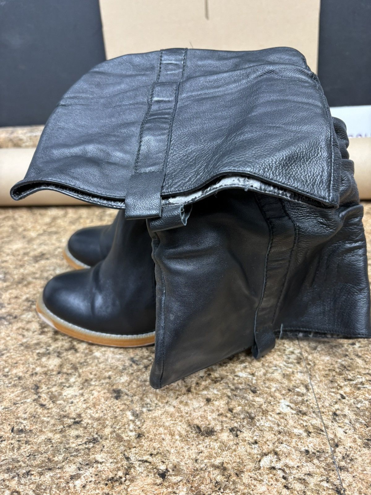 Other Colin Stuart Black Leather Slouch Boots Fold Over Block Heel Size US 8 / IT 38 - 8 Thumbnail
