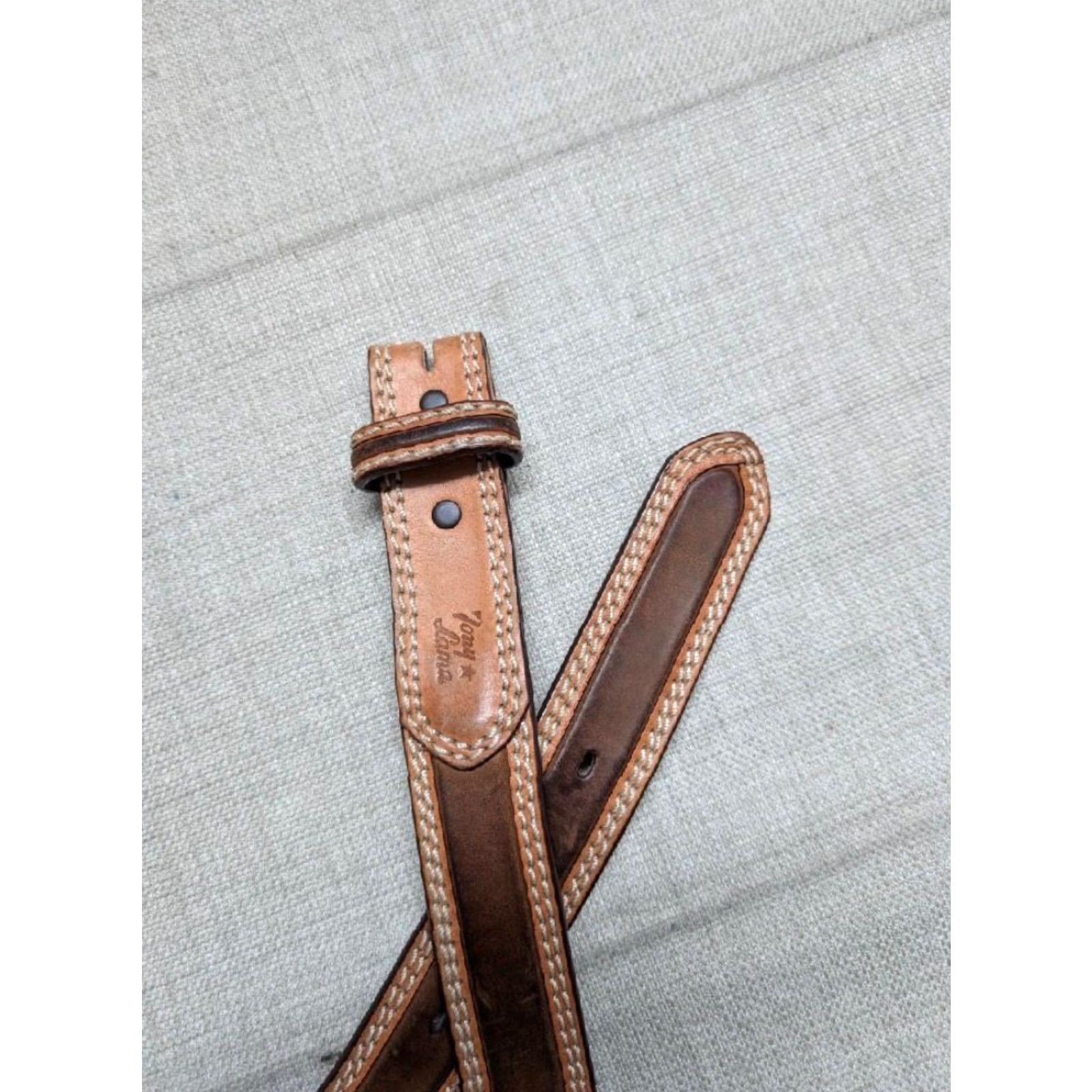 Tony Lama VINTAGE Tony Lama Western Belt Buckle 36 Brown Leather Cowhide Stitched Men Belt 1-3/8" Western Belt 36 Mens Size 36 - 7 Thumbnail
