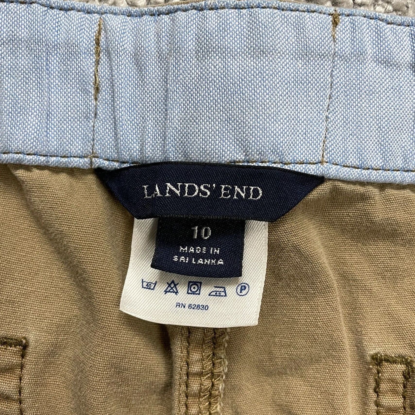 Lands' End VINTAGE? No — Lands' End Chino Shorts Women 10 Khaki Brown Drawstring Mid Rise Cotton Casual Regular Inseam 9.5" Pockets Women's Shorts Size 32" / US 10 / IT 46 - 3 Thumbnail