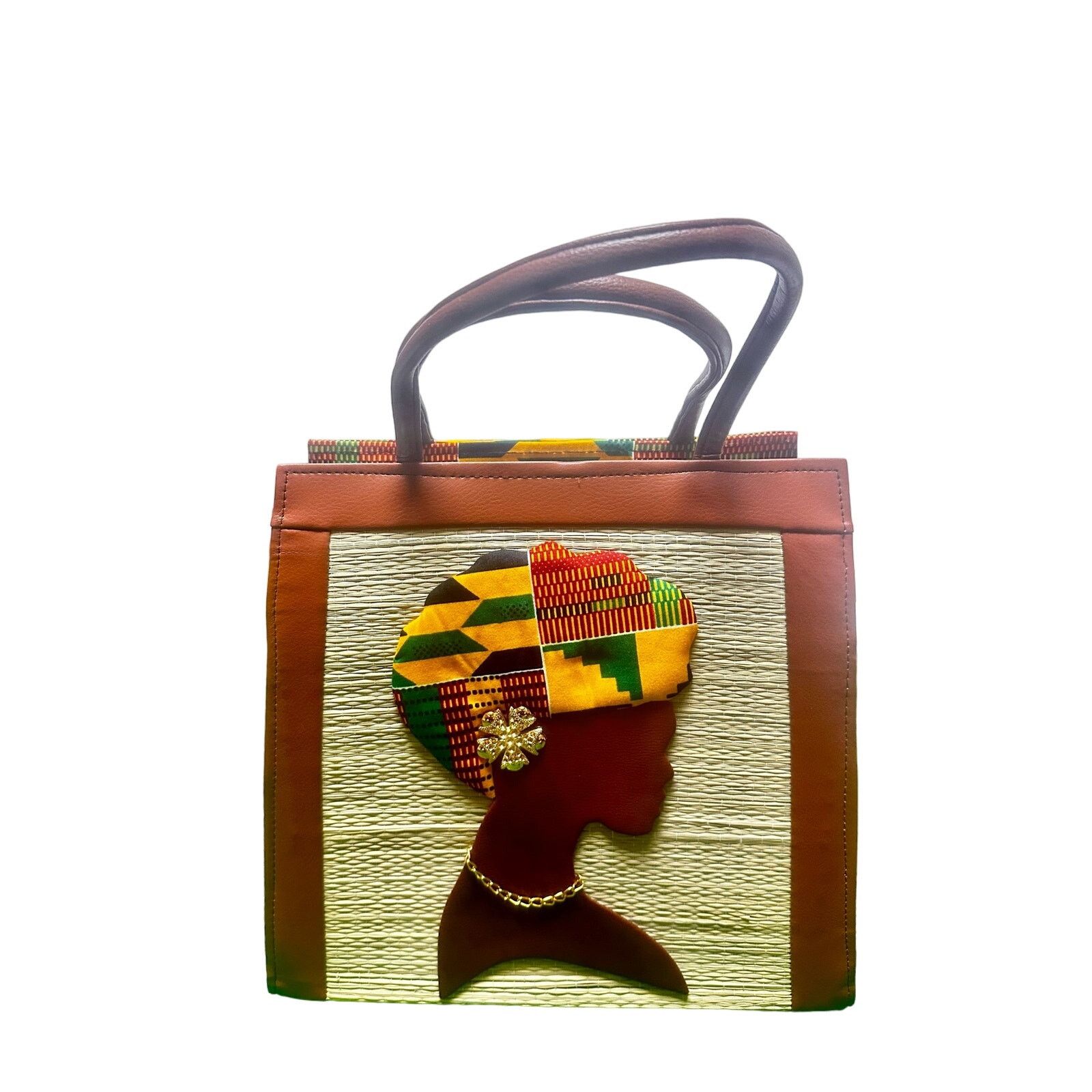 Other Woven straw Kente cloth handbag with woman silhouette Size ONE SIZE - 1 Thumbnail