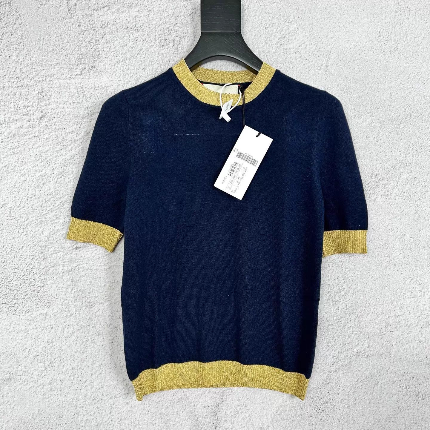 Gucci Gucci blue cashmere knit short-sleeve gold trim XS Size XS / US 0-2 / IT 36-38 - 1 Thumbnail