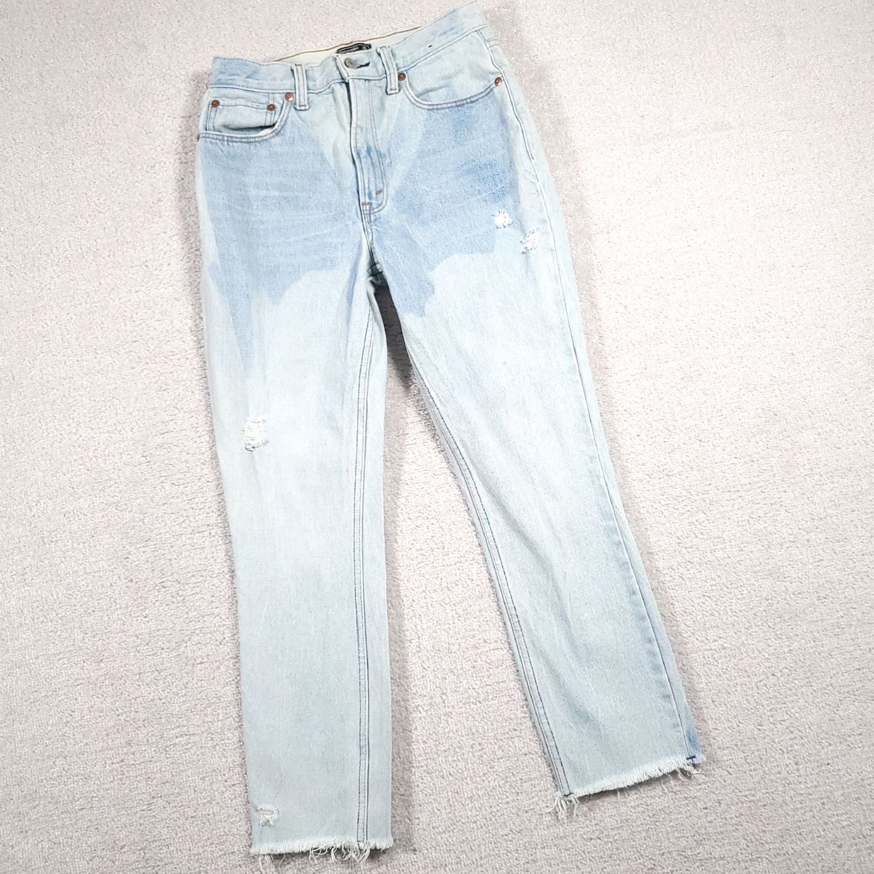 Abercrombie & Fitch Abercrombie & Fitch Mom Jeans Women's 2R 26 Ankle Crop Acid Wash Distressed Blue 90s Retro Size 26" / US 2 / IT 38 - 2 Thumbnail