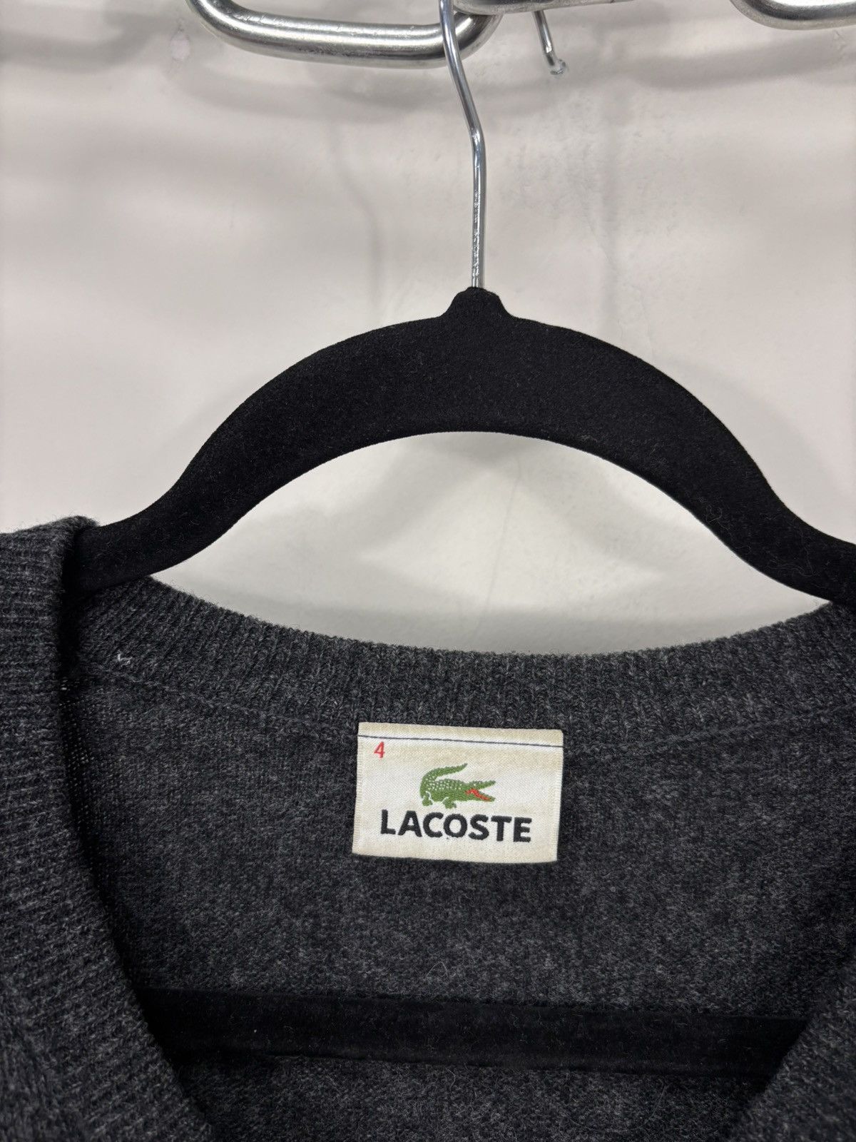 Lacoste Vintage Lacoste Men’s Dark Charcoal Grey Wool V-Neck Sweater Size US M / EU 48-50 / 2 - 8 Thumbnail