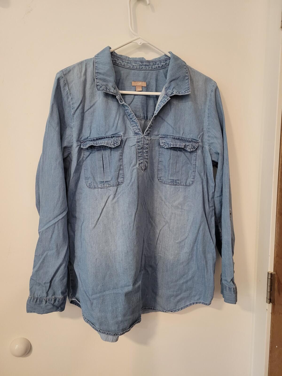 Other J. Jill Light Blue Denim Long Sleeve Shirt Size L / US 10 / IT 46 - 1 Thumbnail