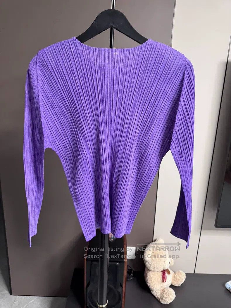 Issey Miyake Issey Miyake Purple Three-linen Long-sleeve Top Size S / US 4 / IT 40 - 2 Thumbnail