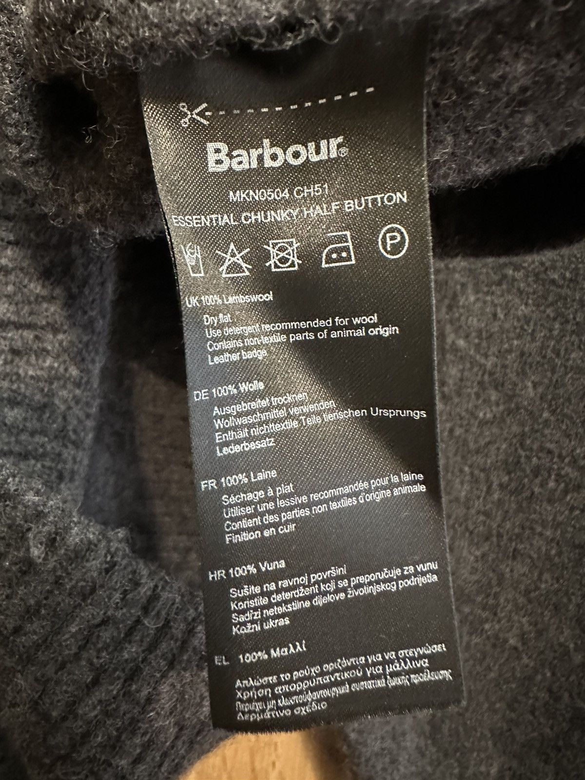 Barbour Essential Chunky Half Button Grey Sweater Wool
