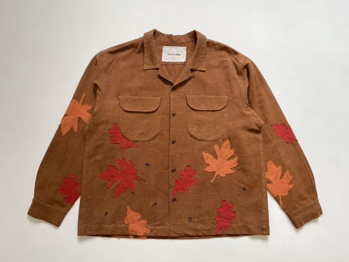 Story Mfg. Brown Linen ‘Leaf Patch Details’ Shirt Size US M / EU 48-50 / 2 - 22 Thumbnail