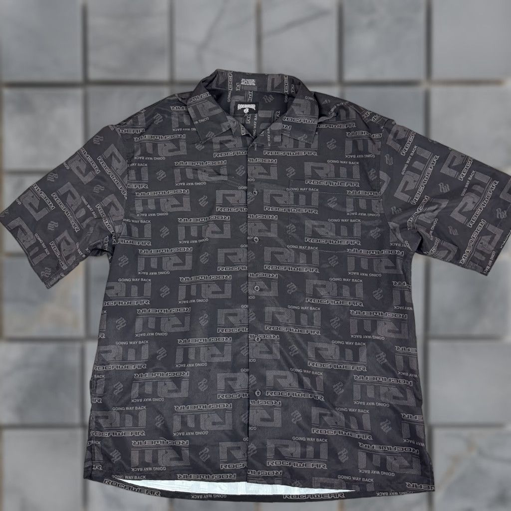 Rocawear VINTAGE Rocawear Shirt Adult XL Black AOP Logo Button Up Retro Y2K Rare Dazzle Mens Size US XL / EU 56 / 4 - 1 Thumbnail
