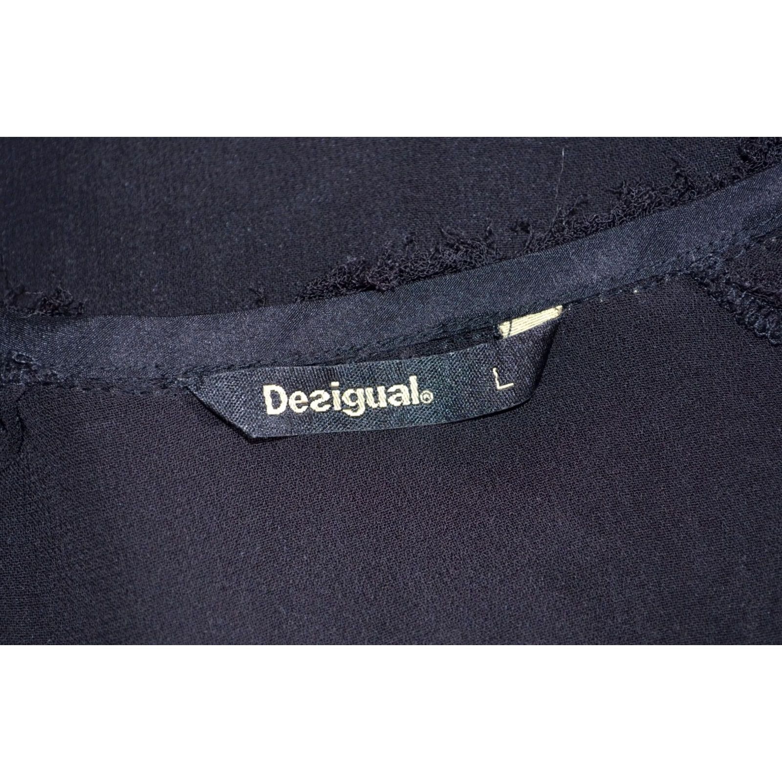 Desigual Desigual Womens Black Top Blouse Chiffon V Neck Short Sleeve Size L Size L / US 10 / IT 46 - 5 Thumbnail
