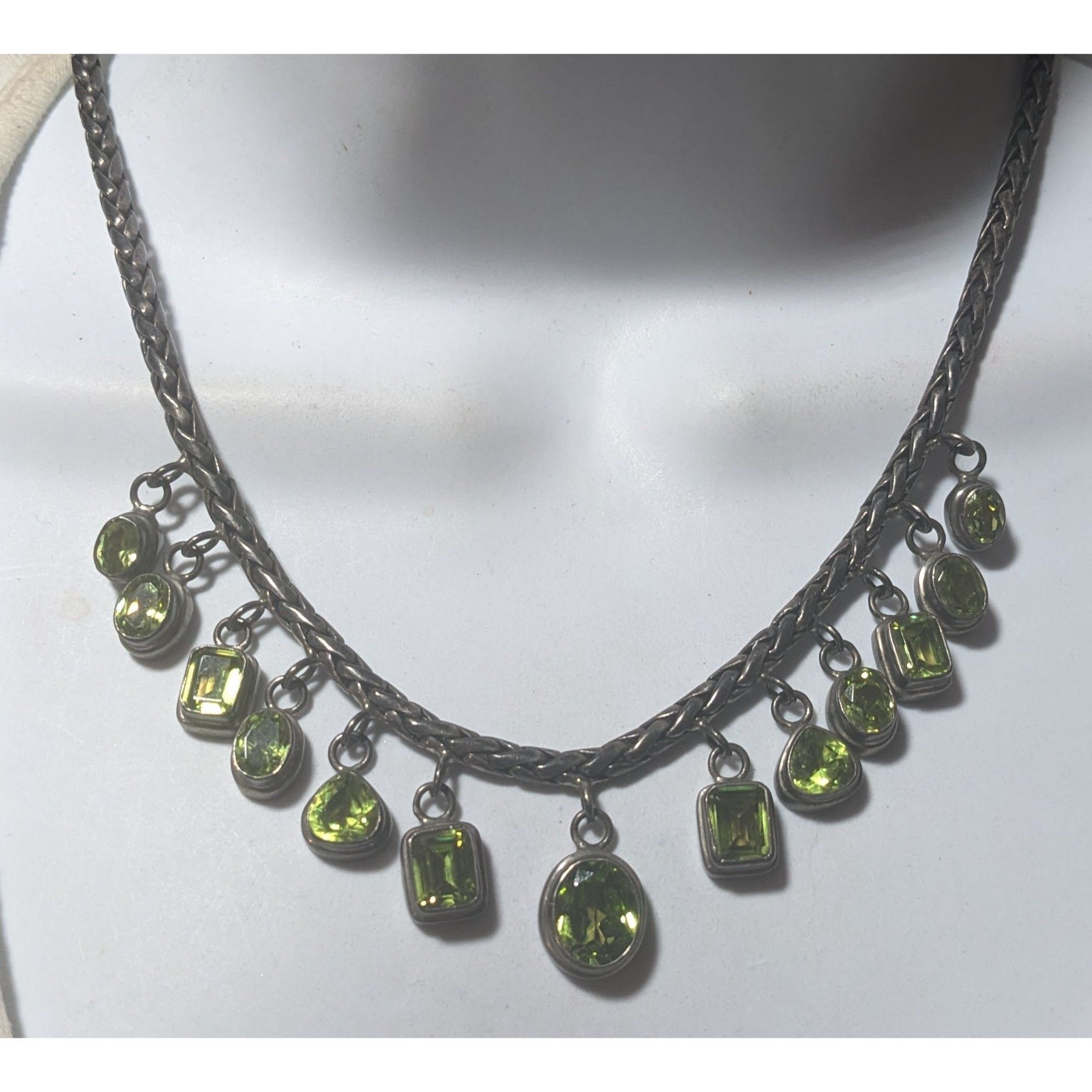 Other Vintage Sterling Silver Peridot Gemmed Fringe Necklace Size ONE SIZE - 2 Thumbnail